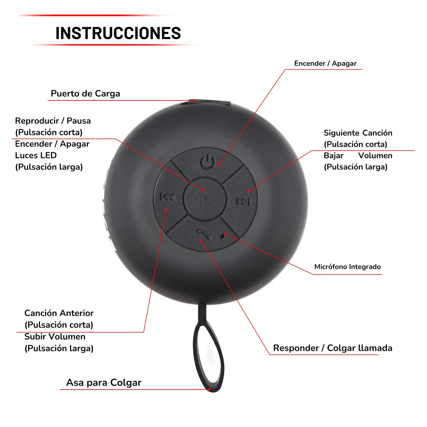 Altavoz Bluetooth Portátil (Resistente al Agua para Ducha)