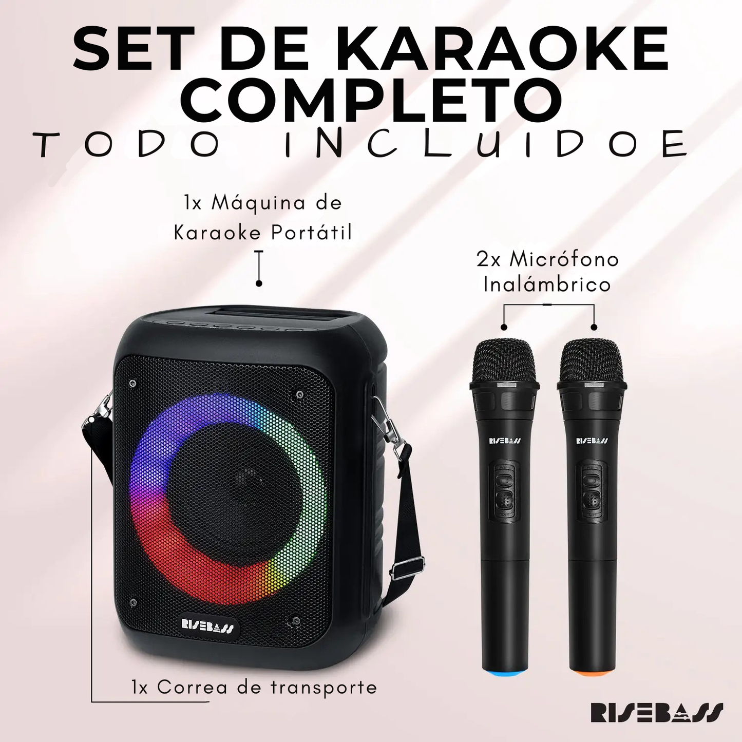 Máquina de Karaoke Portátil con 2 Micrófonos Inalámbricos